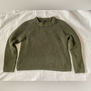 Quince Organic Cotton Fisherman Sweater Olive EUC